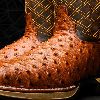 Cognac Ostrich Leather Boots - Composite Toe