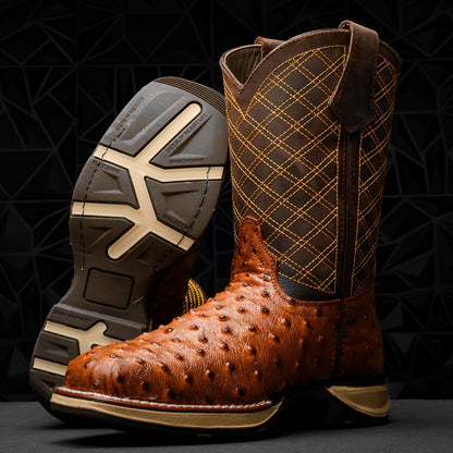 Cognac Ostrich Leather Boots - Composite Toe