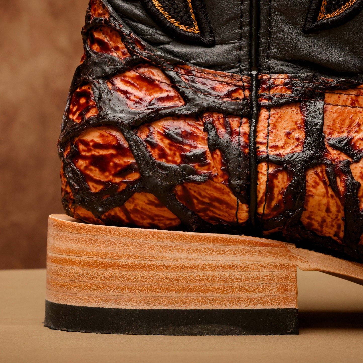 Cognac Jumbo Pirarucu Leather Boots - Square Toe