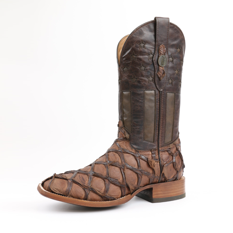 Chero’s Premium Exotic Pirarucu Matte Leather Cowboy Boots-Chocolate