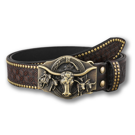 Vintage Embossed Belt Western Denim Tauren
