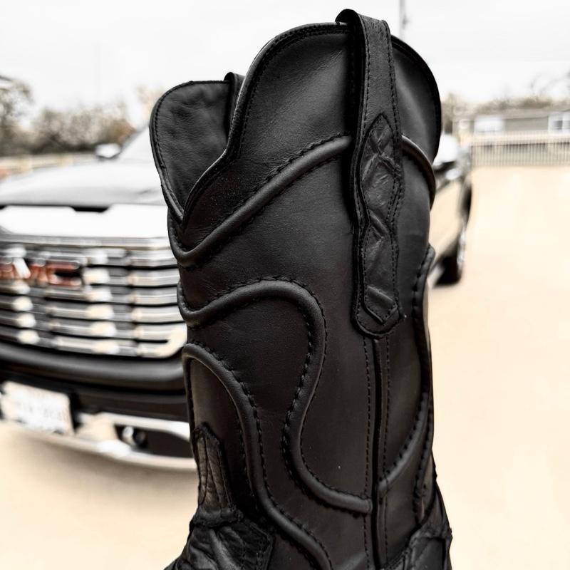 Classic Matte Black Pirarucu Leather Boots – Square Head