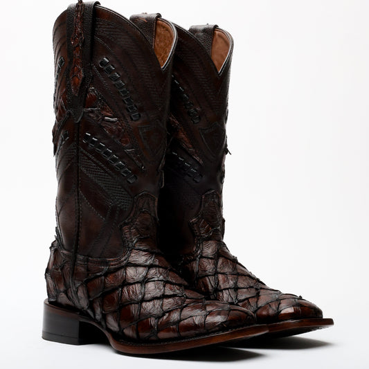 Handcrafted Espresso Pirarucu Boots - Square Toe