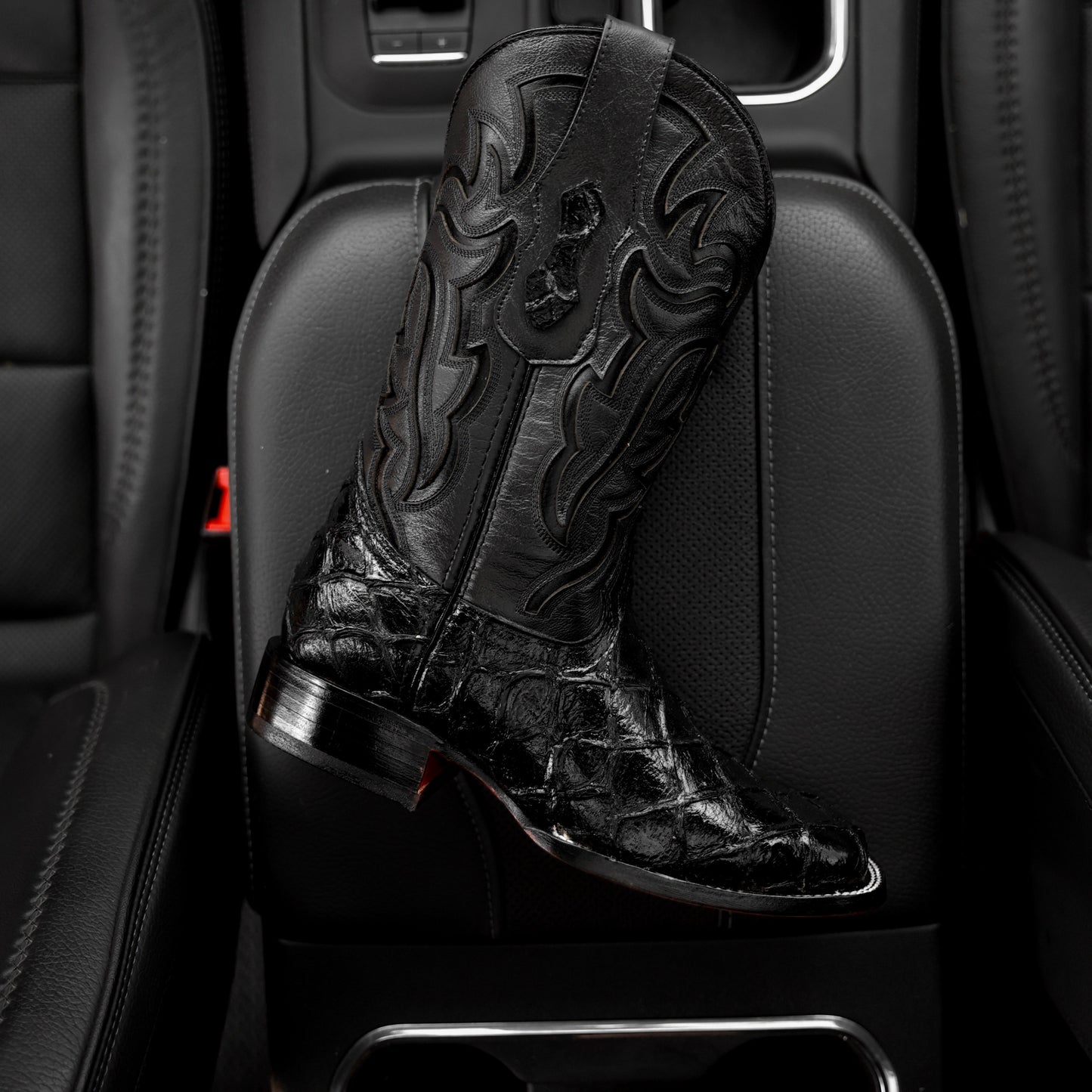 Total Black Pirarucu Leather Boots - Square Toe