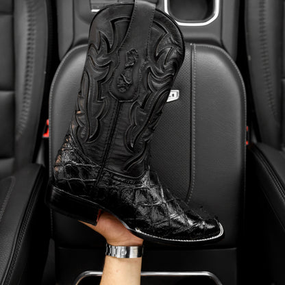 Total Black Pirarucu Leather Boots - Square Toe