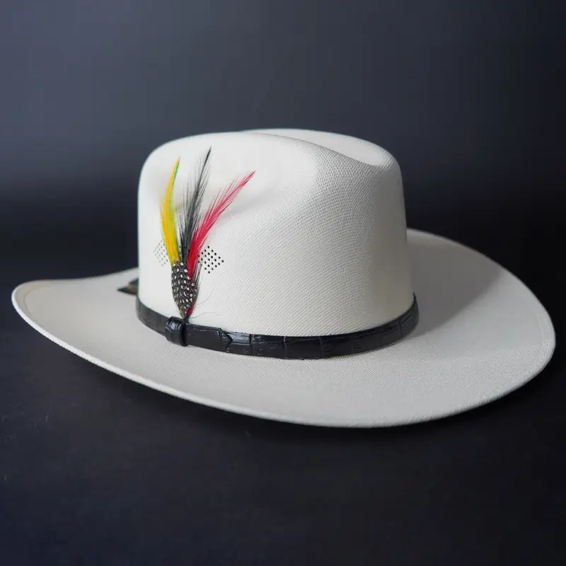 White Cowboy Hat With Red & Black Accent Band