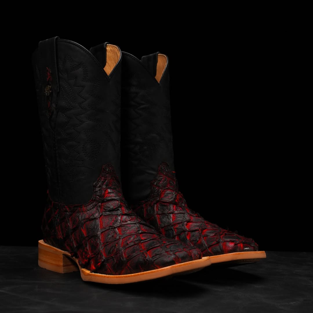 NEW AUTHENTIC Black Cherry Pirarucu Skin Boots