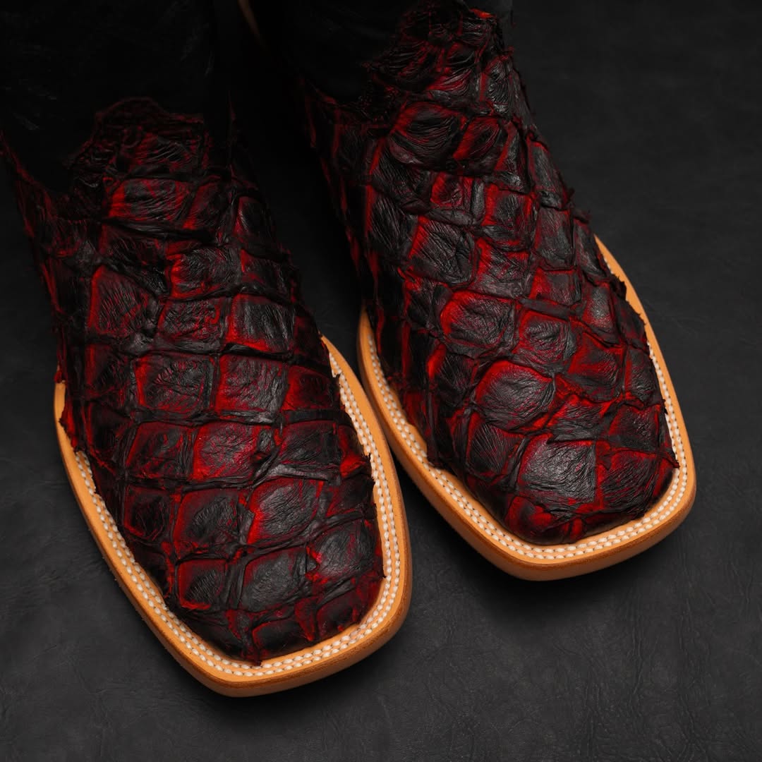 NEW AUTHENTIC Black Cherry Pirarucu Skin Boots