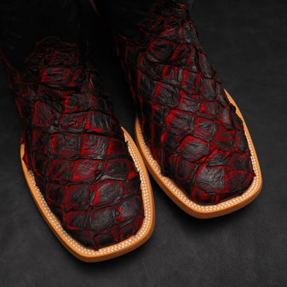 NEW AUTHENTIC Black Cherry Pirarucu Skin Boots