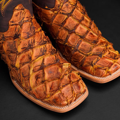 Genuine Pirarucu Exotic Boots – Brown Shaft – Western Style