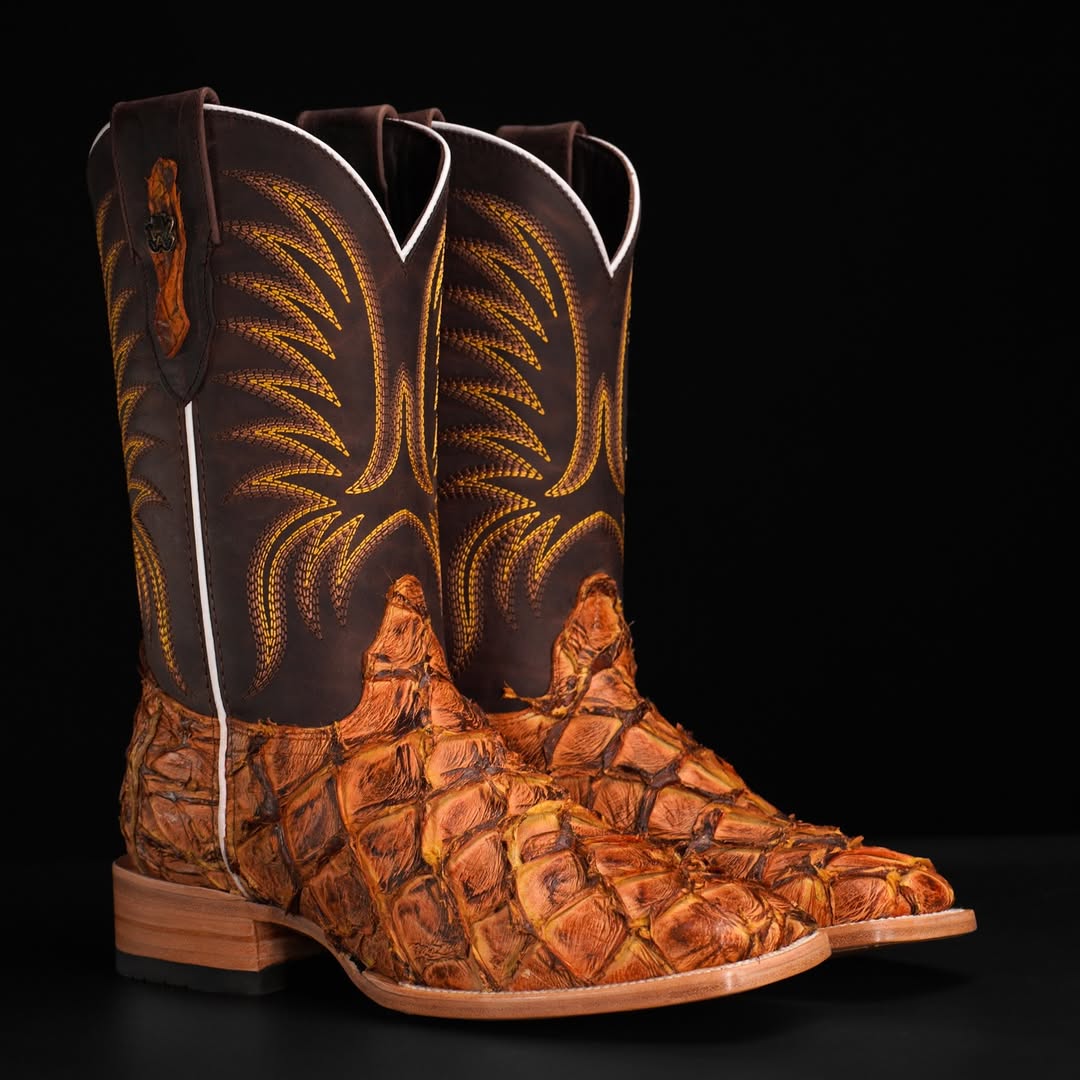 Genuine Pirarucu Exotic Boots – Brown Shaft – Western Style