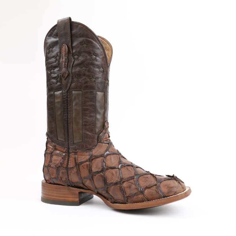 Chero’s Premium Exotic Pirarucu Matte Leather Cowboy Boots-Chocolate