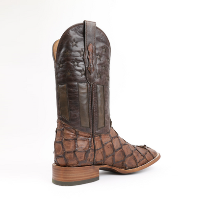 Chero’s Premium Exotic Pirarucu Matte Leather Cowboy Boots-Chocolate