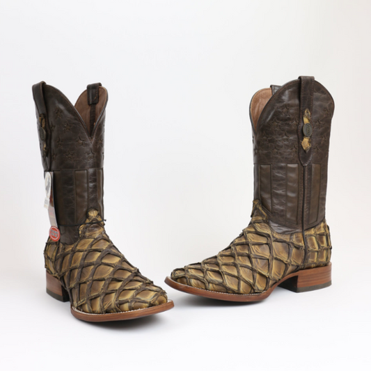 Chero’s Premium Exotic Pirarucu Leather Cowboy Boots– Toasted Mocha